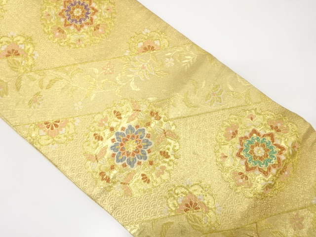 アンティーク　佐賀錦　斜め縞に華紋・青海波模様織り出し袋帯（材料）